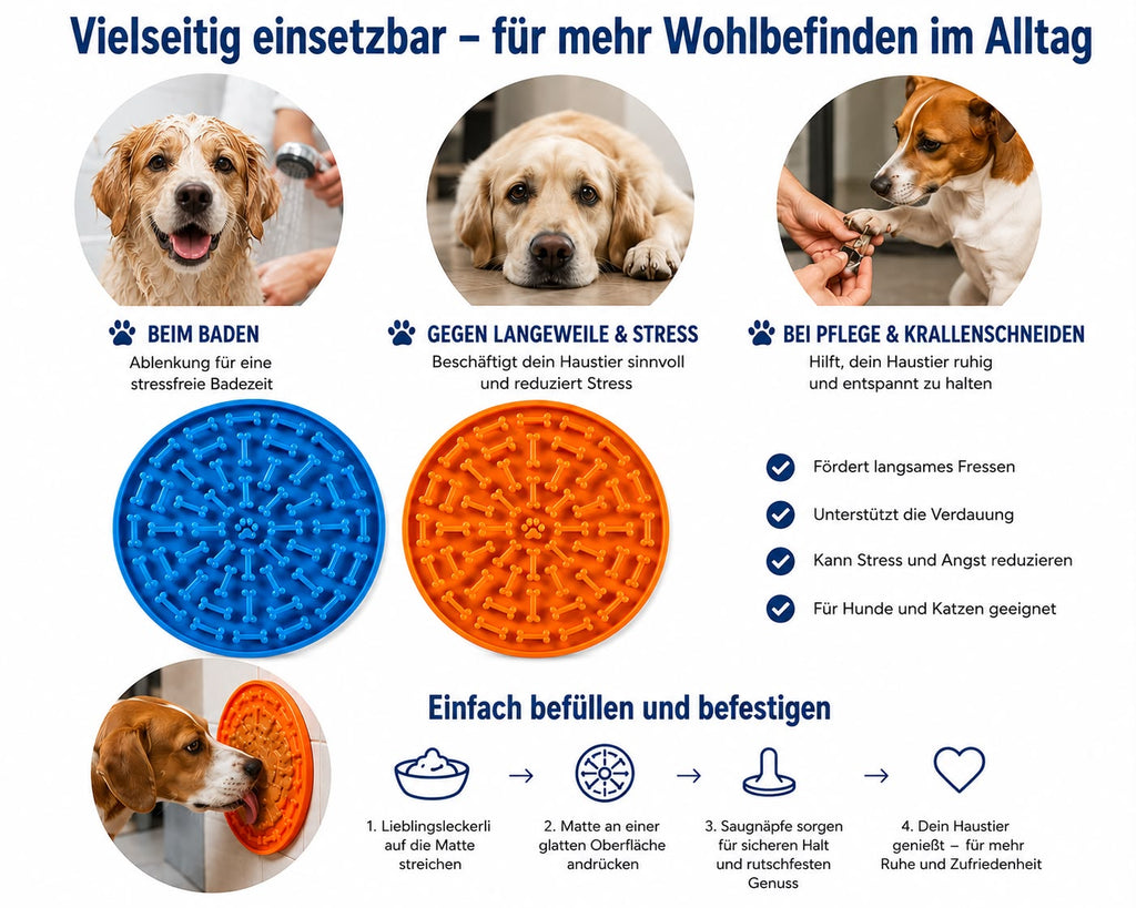 PawFlow™ Premium Schleckmatte mit Saugnäpfen für Hunde & Katzen