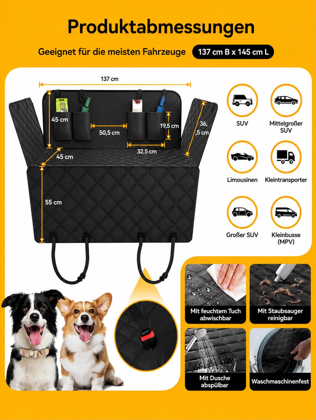 PawFlow Auto-Rücksitzschutz Premium – Wasserdichte Hundedecke für die Rückbank