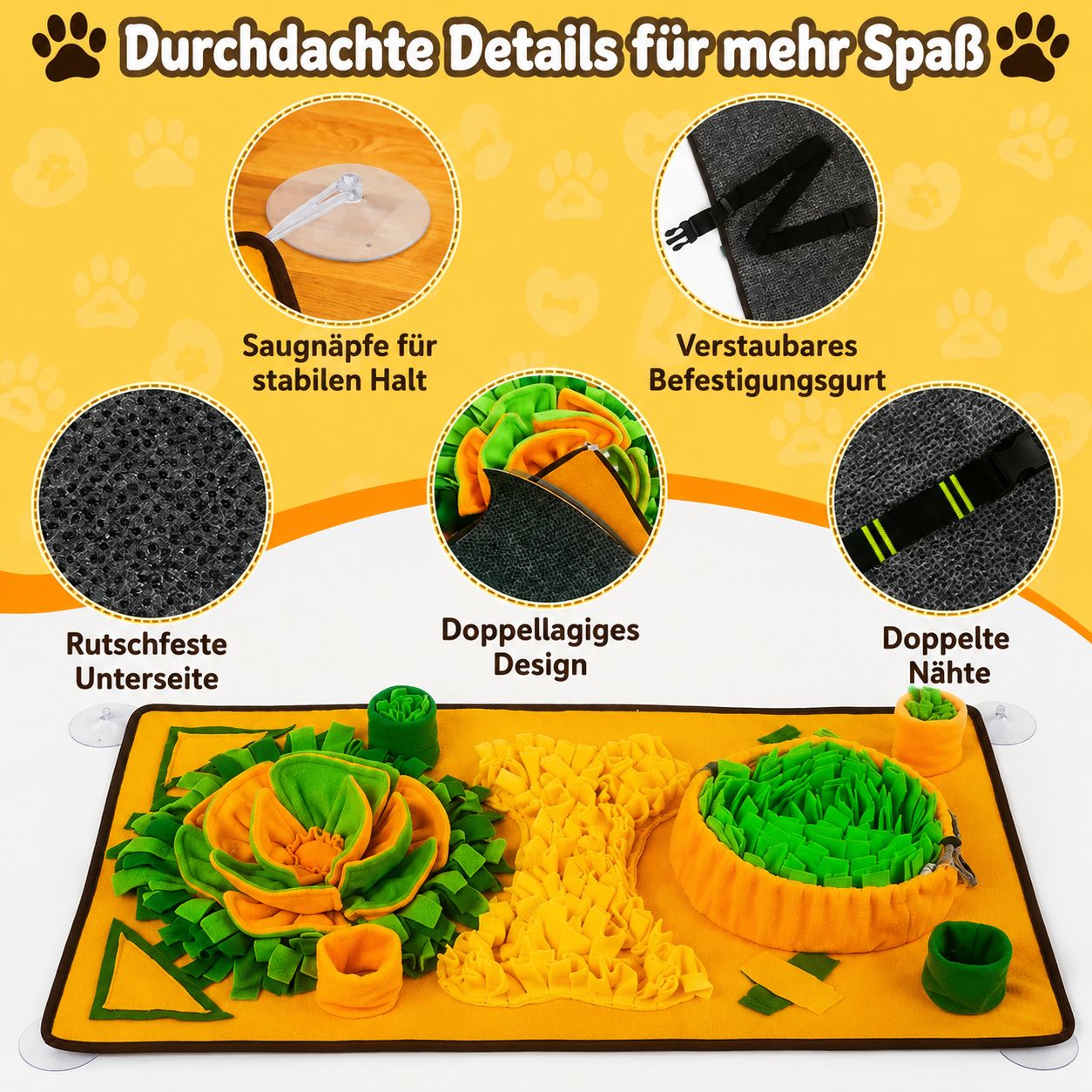 PawFlow Schnüffelmatte XL für Hunde – Intelligenzspielzeug, Nasenarbeit & langsames Fressen