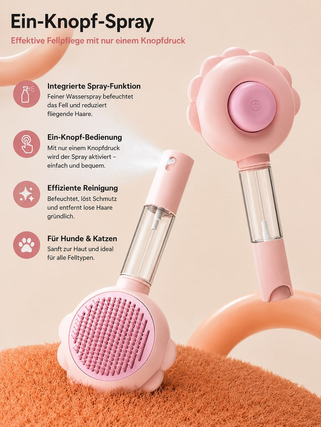 PawFlow™ 2-in-1 Fellpflegebürste mit Spray für Hunde & Katzen