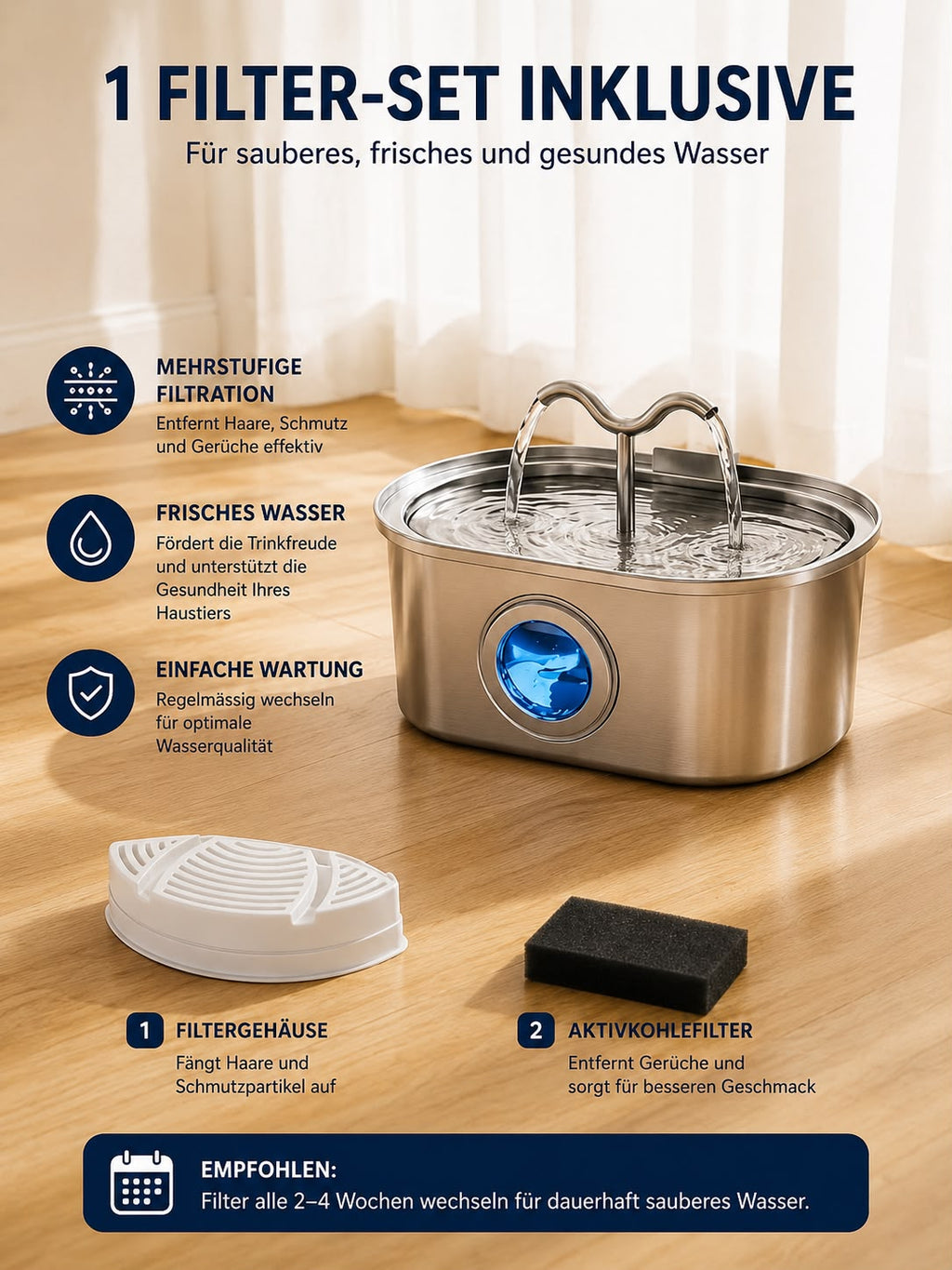 PawFlow™ Premium Edelstahl-Trinkbrunnen für Katzen & Hunde (3,2 L)