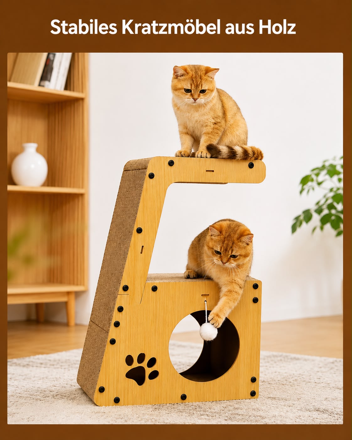 PawFlow 5-in-1 Katzen-Kratzmöbel mit Liegefläche, Tunnel und Kratzpappe