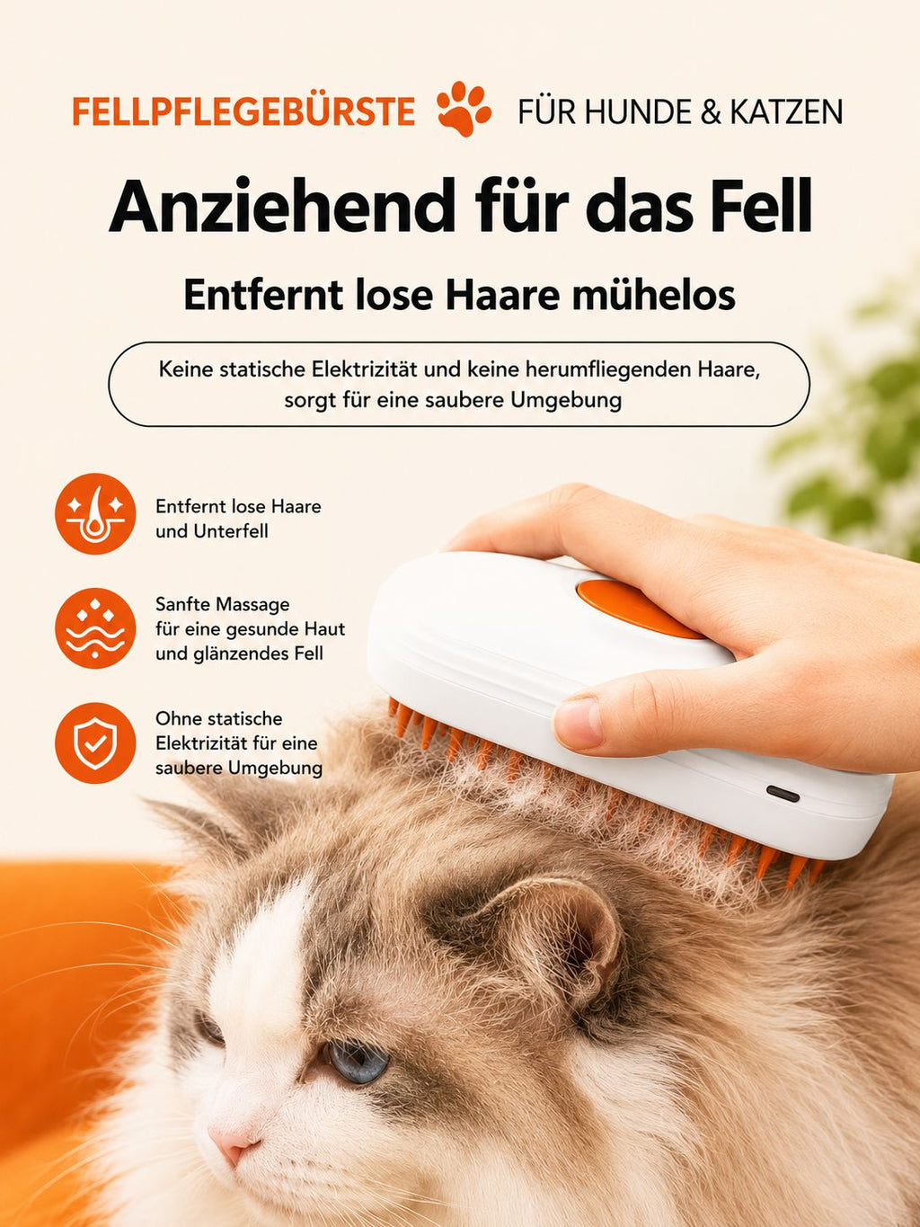 PawFlow Fellpflegebürste mit Sprühfunktion für Hunde & Katzen