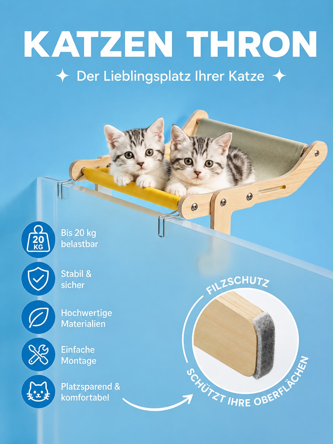 PawFlow Premium Fensterliege aus Mehrschichtholz für Katzen