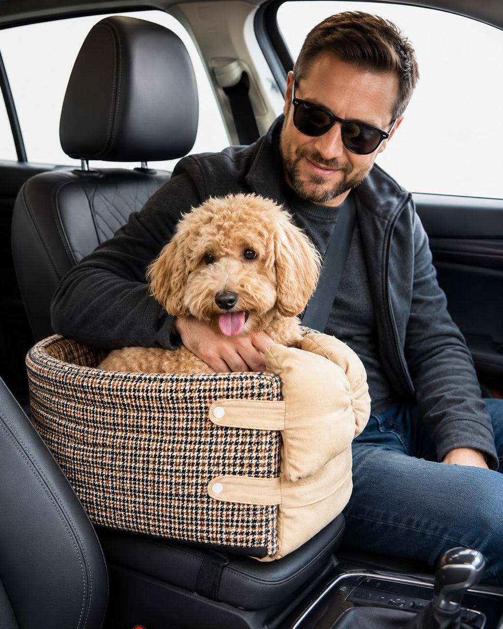 PawFlow Premium Autositz für Hunde & Katzen – Komfortbett für die Mittelkonsole