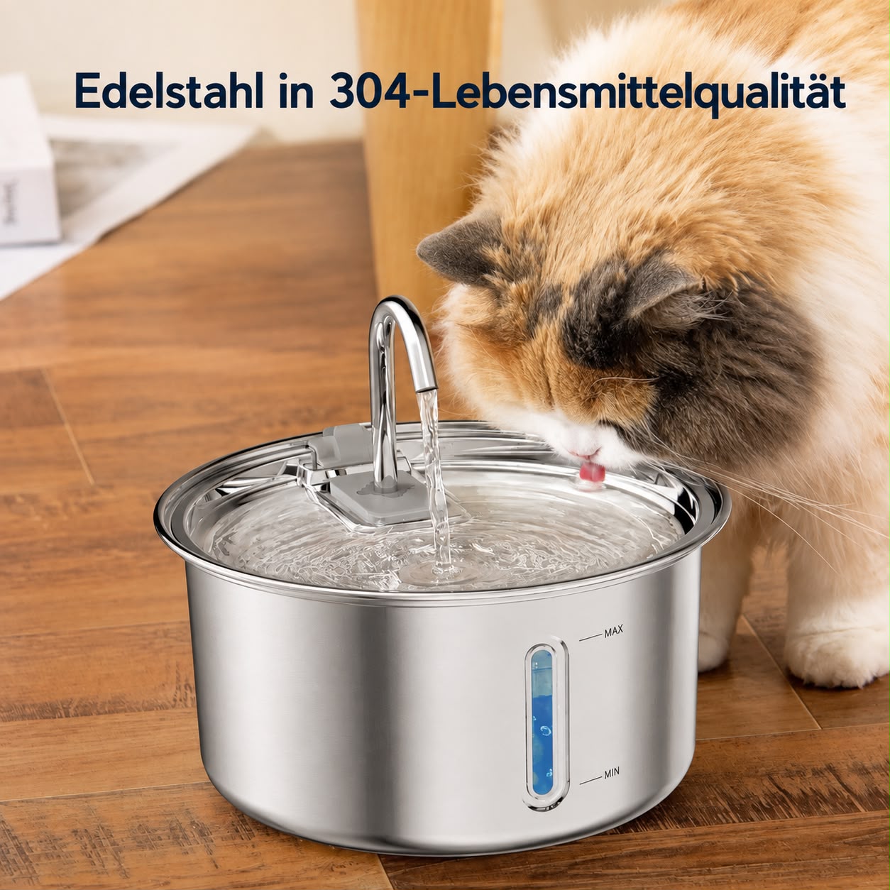 PawFlow Edelstahl-Trinkbrunnen 3 L mit 5 Ersatzfiltern