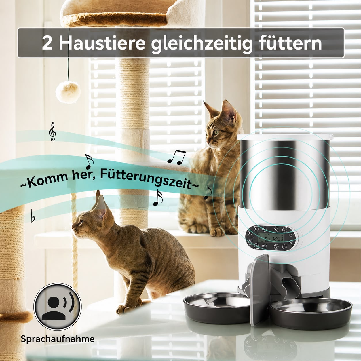PawFlow SmartFeeder Duo – Automatischer Doppel-Futterautomat für Hunde & Katzen