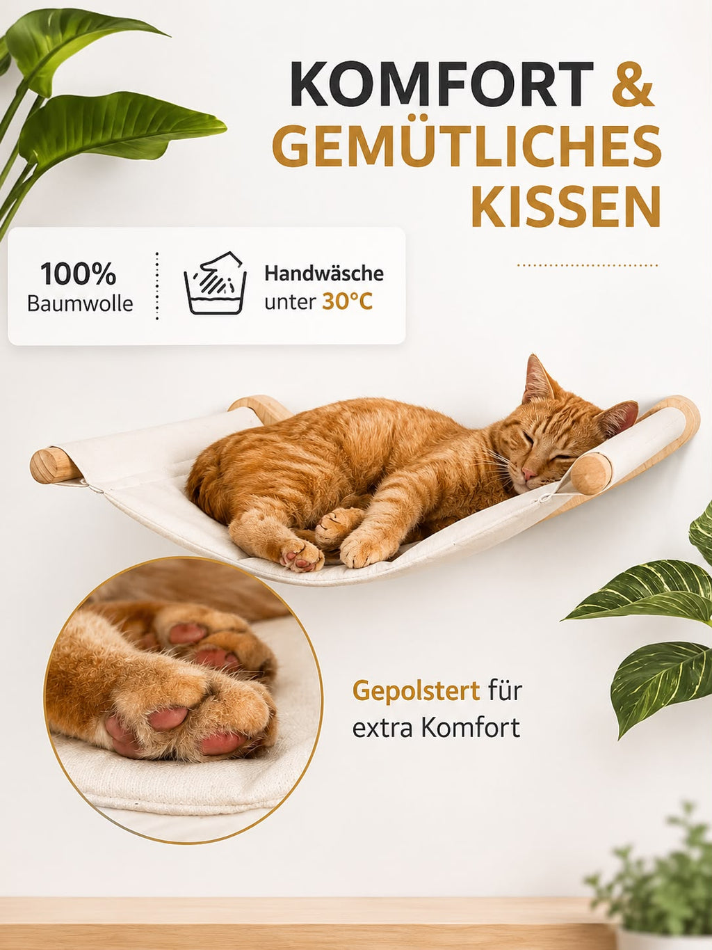 PawFlow Wandmontiertes Katzennest aus Holz