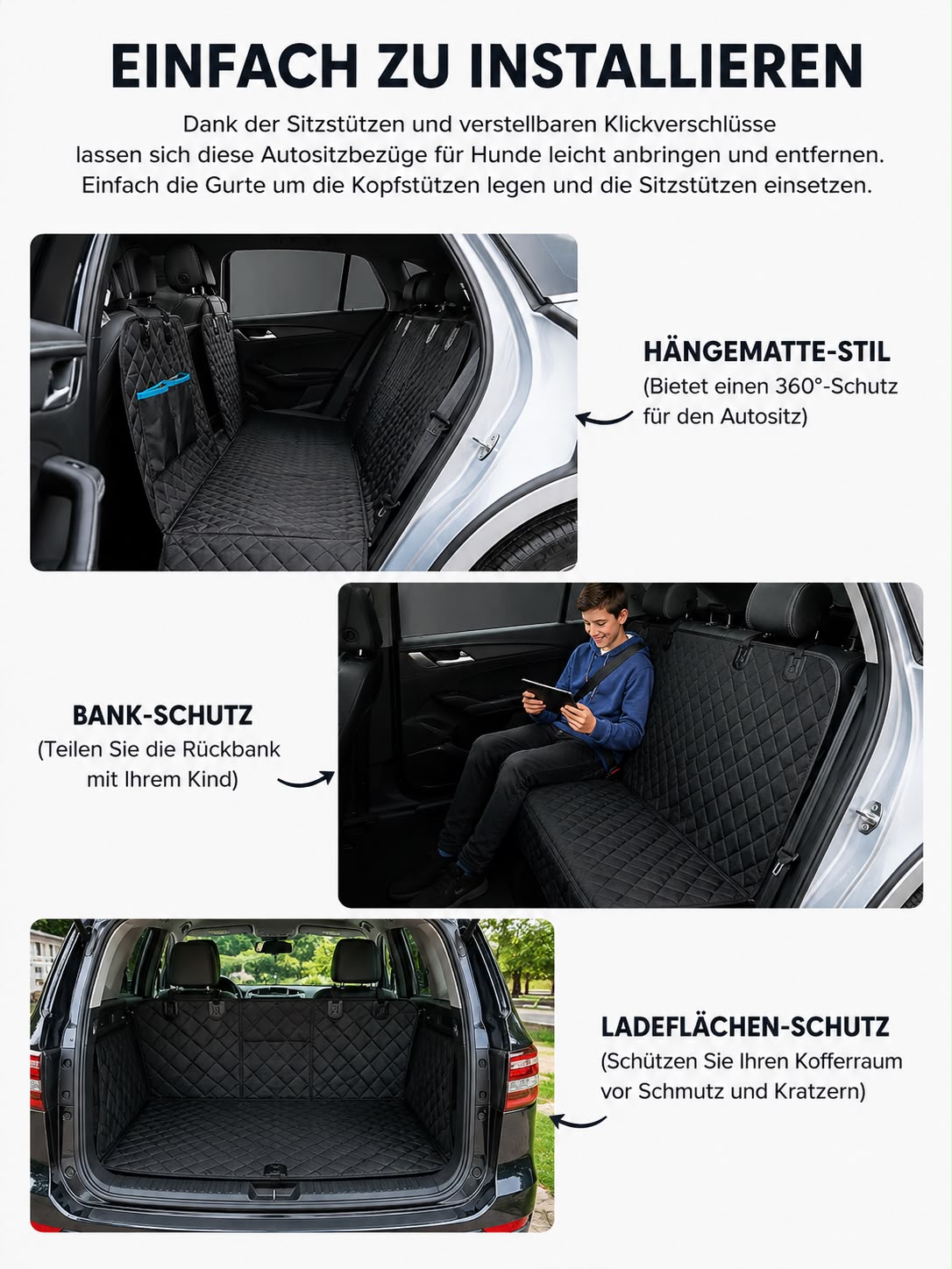PawFlow Premium Hunde-Sitzschutz für die Rückbank