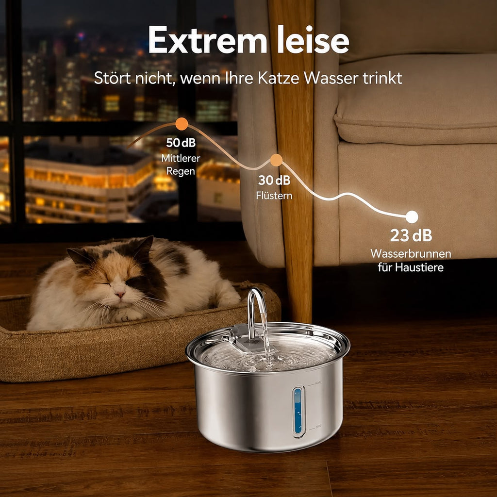 PawFlow Edelstahl-Trinkbrunnen 3 L mit 5 Ersatzfiltern