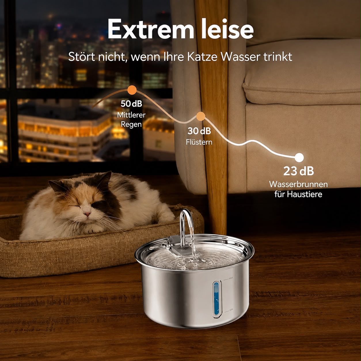 PawFlow Edelstahl-Trinkbrunnen 3 L mit 5 Ersatzfiltern