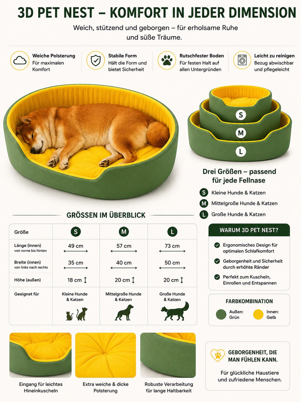PawFlow Kuschelbett – Waschbares Wohlfühlbett für Hunde & Katzen